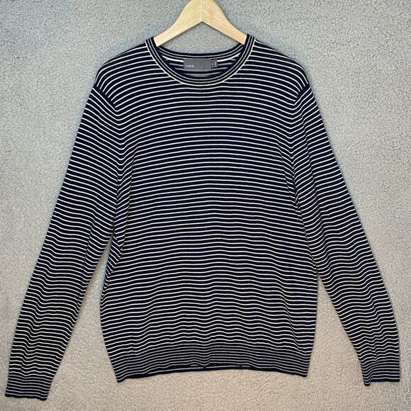 Vince Striped Cotton Cashmere Crewneck Sweater Navy White Mens Size M - Picture 1 of 15